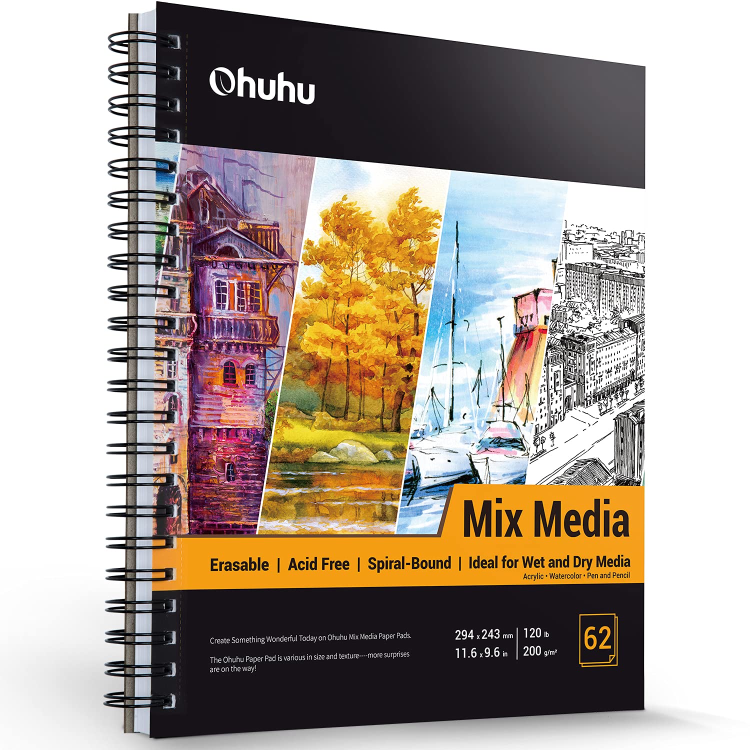 Ohuhu Spiral-Bound Mix Media Pad for Multiple Techniques, 11.6-inch x 9.6-Inch